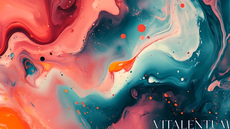 Vibrant fluid abstract with teal, coral, and orange currents.