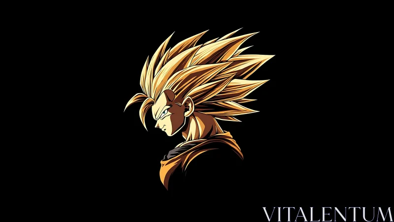 Spiky haired anime warrior rendered in bold profile lighting