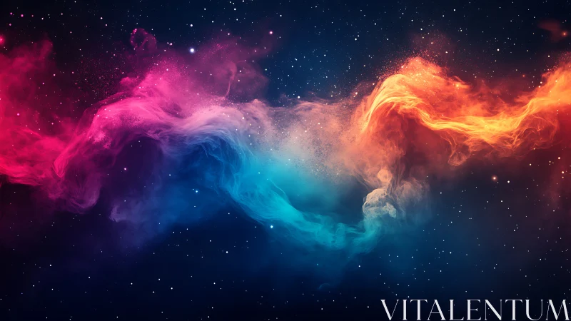 Cosmic ribbons of colorful nebula clouds drift through starlight