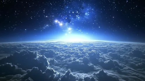 Celestial horizon illuminates dense stratocumulus cloudscape