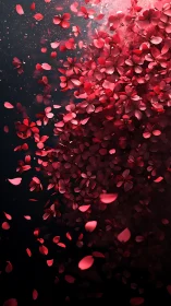 Cascading Red Petals Against Black. Romantic Burst.
