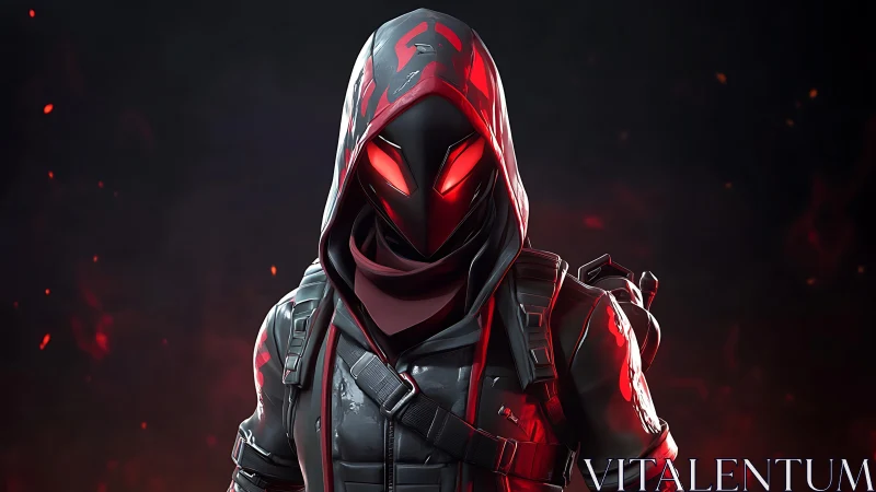 Hooded inferno operative with emissive visor and tactical rig.