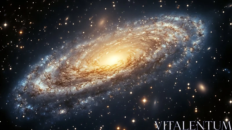 Spiral galaxy with bright core in deep interstellar space.