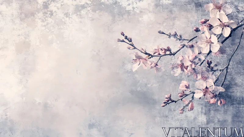 Delicate Cherry Blossoms Against Weathered Textured Background