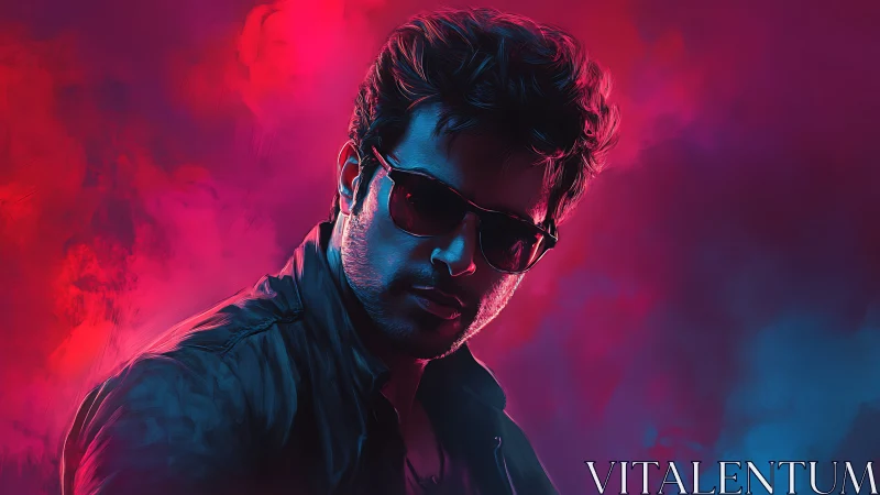 Cinematic male portrait uses neon rim lighting and high contrast shadows