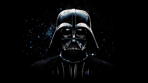 Galactic dark armored figure in cosmic starfield portrait.