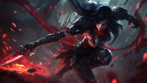 Rogue warrior dives through embers in a furious charge.