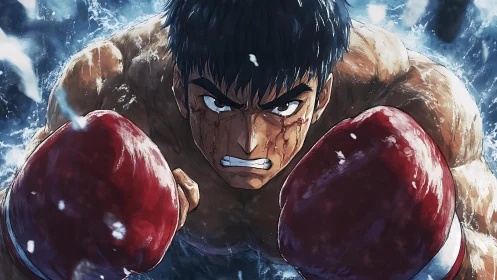 Intense Boxer Charges Forward with Crimson Gloves