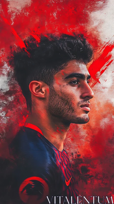 Fiery digital portrait captures focused football warrior