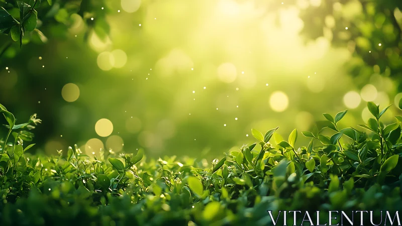 Shallow Depth-of-Field Macro Bokeh: Illuminated Spring Foliage with Atmospheric Light Diffusion