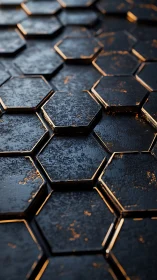 Gleaming hexagon tiles with worn metallic midnight charm.
