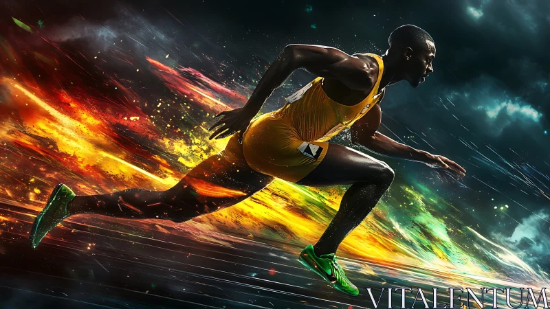 Explosive digital sprint motion with energy trails.