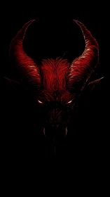 Demonic horned skull emerges from darkness in red light