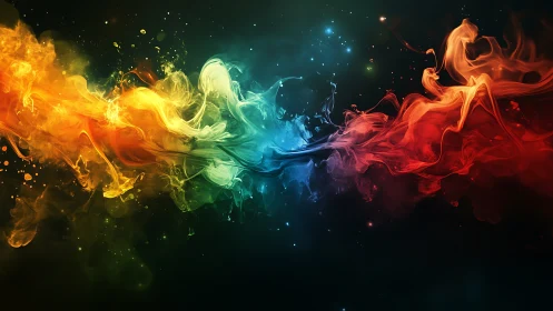 Digital painting of prismatic smoke ribbon across dark field.