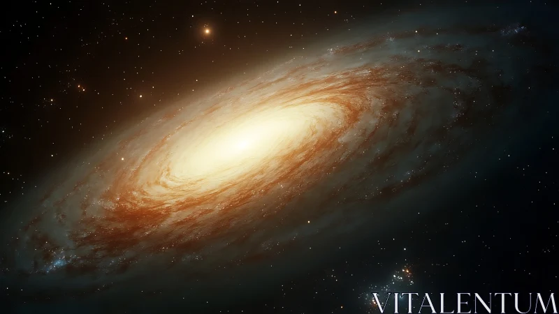 Spiral galaxy glows with luminous core and dust lanes.