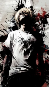 Shadowed youth rising amid wild bursts of painted emotion.