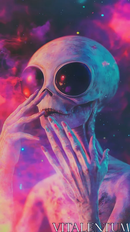 Bioluminescent alien portrait within saturated nebular gas field