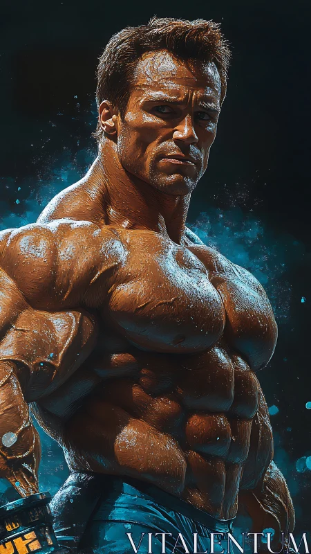 Hyper-real muscular male torso in strong directional light.