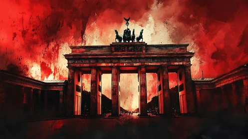 Expressionist nightscape of Brandenburg Gate under crimson sky