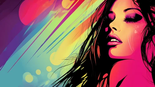 Neon-lit female portrait in vivid abstract gradient color field.