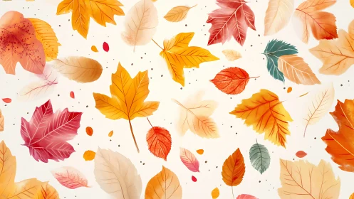 Autumn foliage pattern with soft watercolor gradients and diffuse shadows