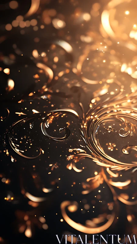 Molten bronze scrollwork dances through quiet midnight space