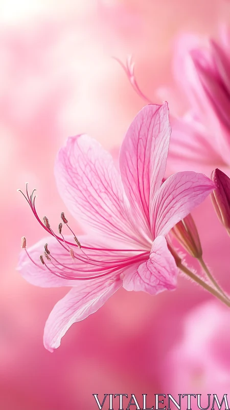 Soft pink lily opens gently against a dreamy blush sky