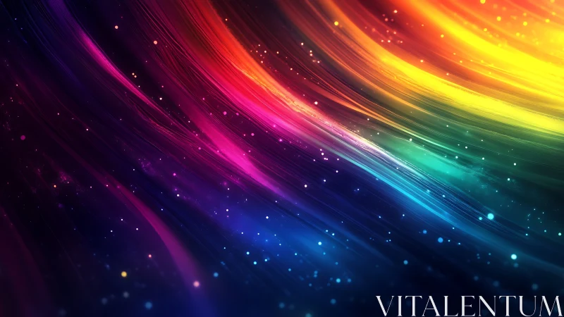 Vibrant curved light streaks in rainbow color spectrum.