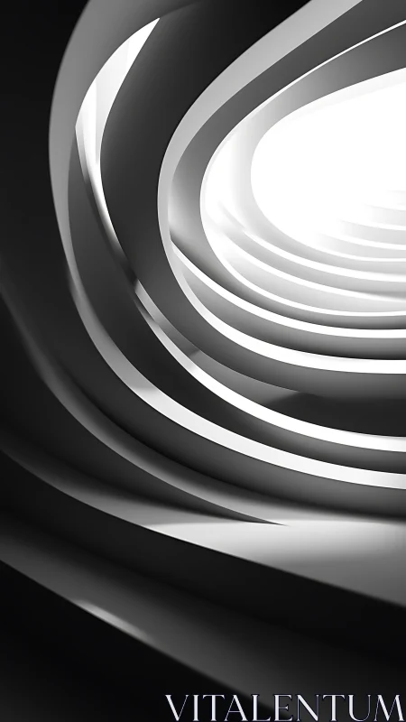 Curved layered architectural structure opens toward bright light