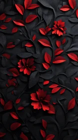 Dimensional Floral Composition: Red Blooms Against Black Textile Relief.