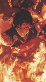 Fire-wreathed warrior charges forward with intense focus