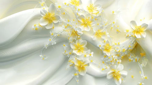 Delicate White Flowers Dance with Golden Light.