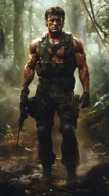 Photorealistic jungle commando portrait with cinematic lighting.