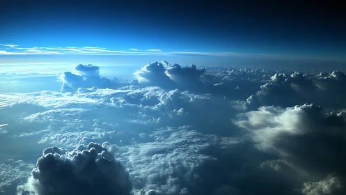 Soft blue sunrise drifting across endless cloud oceans.