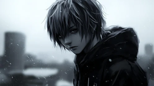 Snow-dusted loner lets grayscale city echo his silence