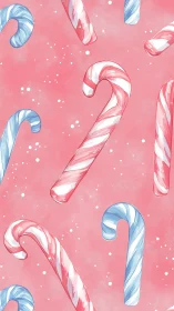 Candy Canes Pattern on Pink Background.