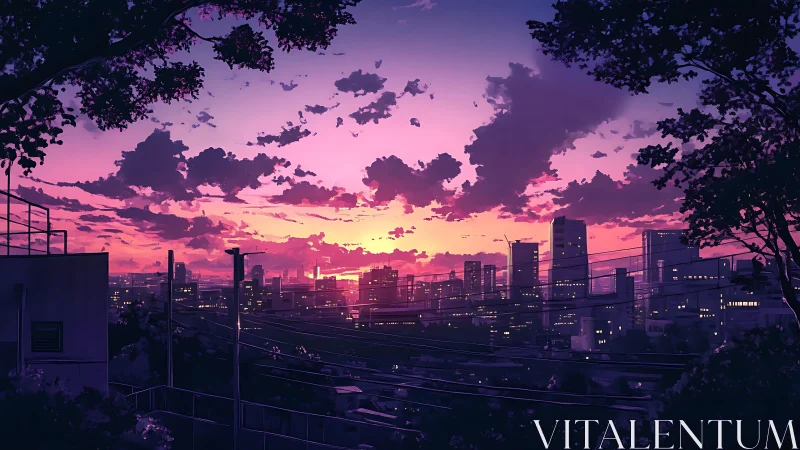 City sunset soaked in lavender skies and quiet lights.