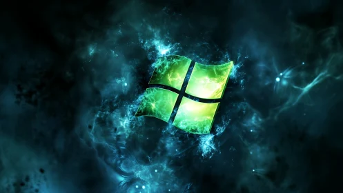 Neon window drifts through a storm of electric nebulae