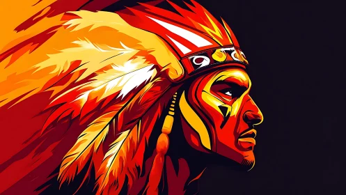 Vector profile portrait with dynamic feathered headdress design.