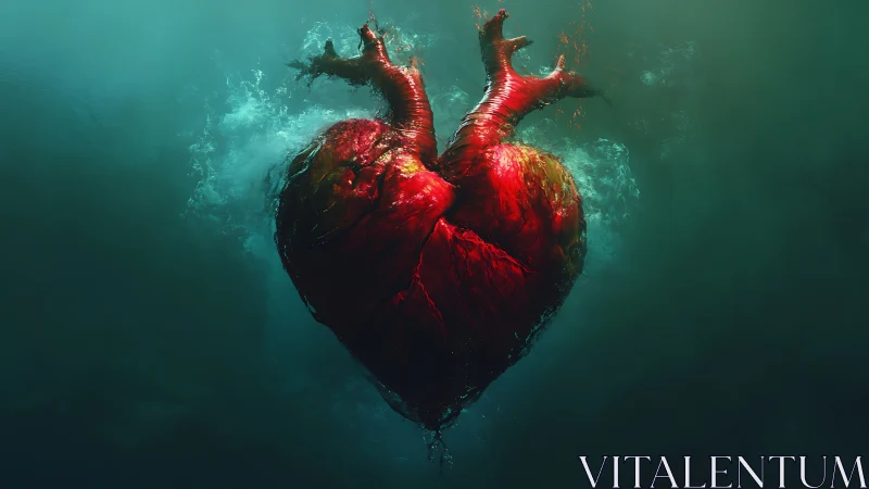 A Heart Blooms Underwater: Deep Red Vitality.