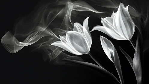 Whispers of tulip petals drifting through silver smoke.