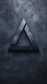 Dark stone triangle emblem rests on textured steel wall