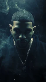 Portrait of male figure in low-key lighting with smoke.