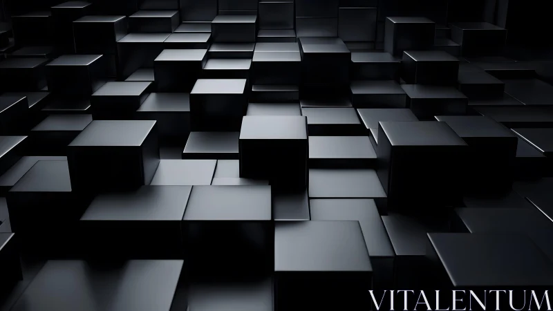 Stepped black cubes form reflective modular grid with soft rim light