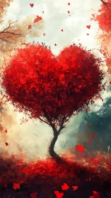 Heart-Shaped Tree Form in Romantic Digital Composition.