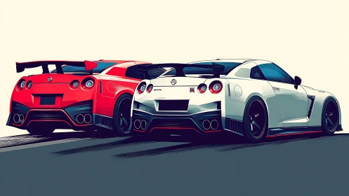Twin sports cars rendered in bold digital racing style.