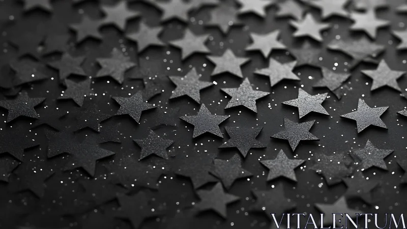 Monochrome star confetti scattered across dark surface.