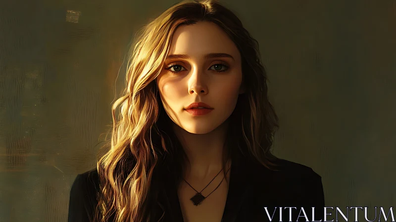 Golden portrait of pensive woman in dramatic side light.