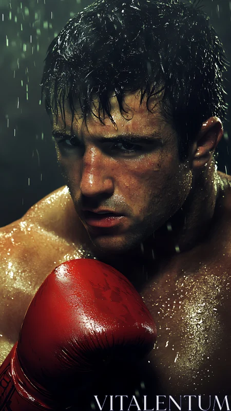 Boxer in rain with determination and grit