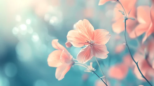 Soft-focus geraniums rendered with luminescent bokeh rendering technique.